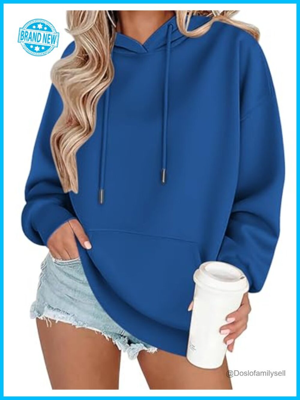 Oversized Fleece Hoodie Long Sleeve Pullover Kangaroo Pocket V Neck
